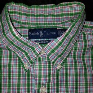 Ralph Lauren Green Pink Plaid Long Sleeve Shirt XL